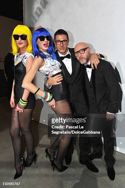 Designers Stefano Gabbana and Domenico Dolce attend the Dolce&Gabbana and Martini gold Dance Art Garage party on March 17, 2011 in Moscow, Russia.