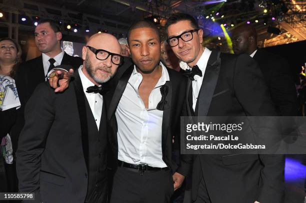 Domenico Dolce, Pharrell Williams and Stefano Gabbana attend the Dolce&Gabbana and Martini gold Dance Art Garage party on March 17, 2011 in Moscow,...
