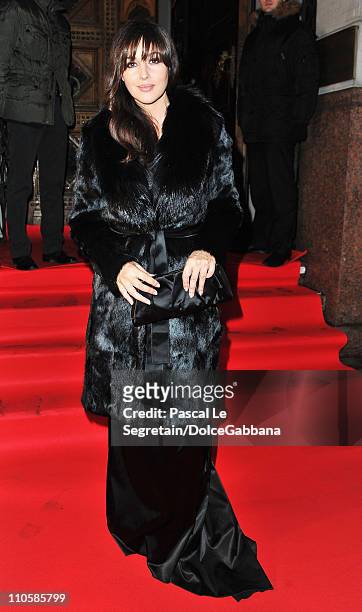 Actress Monica Bellucci arrives to attend the Dolce&Gabbana and Martini gold dinner at the Italian Ambassador residence on March 17, 2011 in Moscow,...