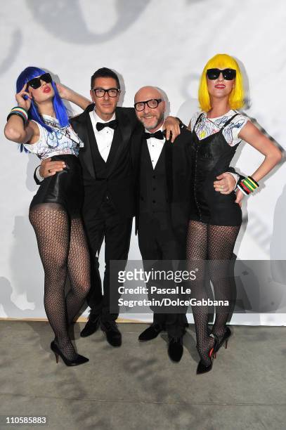 Designers Stefano Gabbana and Domenico Dolce attend the Dolce&Gabbana and Martini gold Dance Art Garage party on March 17, 2011 in Moscow, Russia.