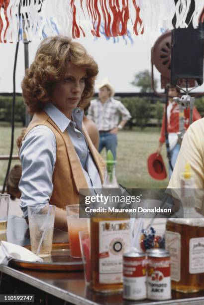 American actress Linda Gray, on the set of the television soap opera 'Dallas', 18th July 1979.