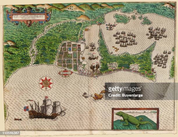 Map of Sir Francis Drake's Voyage to the West Indies, 1589