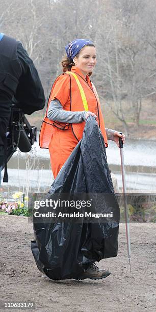 Tina Fey is seen in Central Park on set for "30 Rock" on March 22, 2011 in New York City.