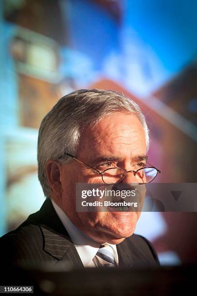 John Langoulant, chief executive officer of Oakajee Port & Rail Pty Ltd., speaks during the Global Iron Ore & Steel Forecast 14th Annual Conference &...