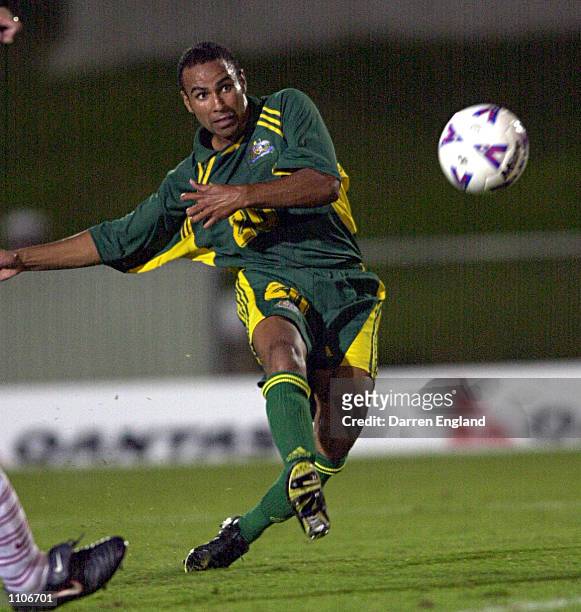 Archie Thompson of the Socceroos scores another goal against American Samoa for a world record of 14 goals in one match during the Oceania group one...