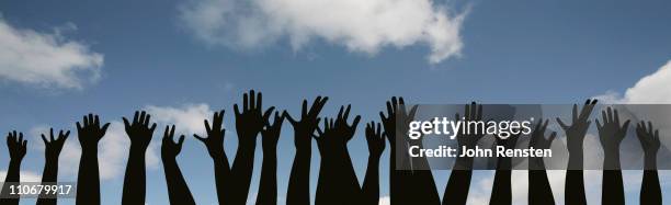 demonstration or festival? hands in the air - panoramic stock pictures, royalty-free photos & images