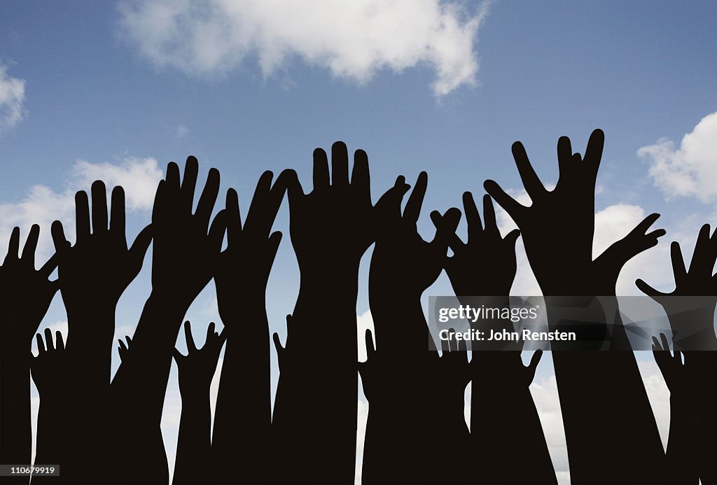 Demonstration or festival? hands in the air