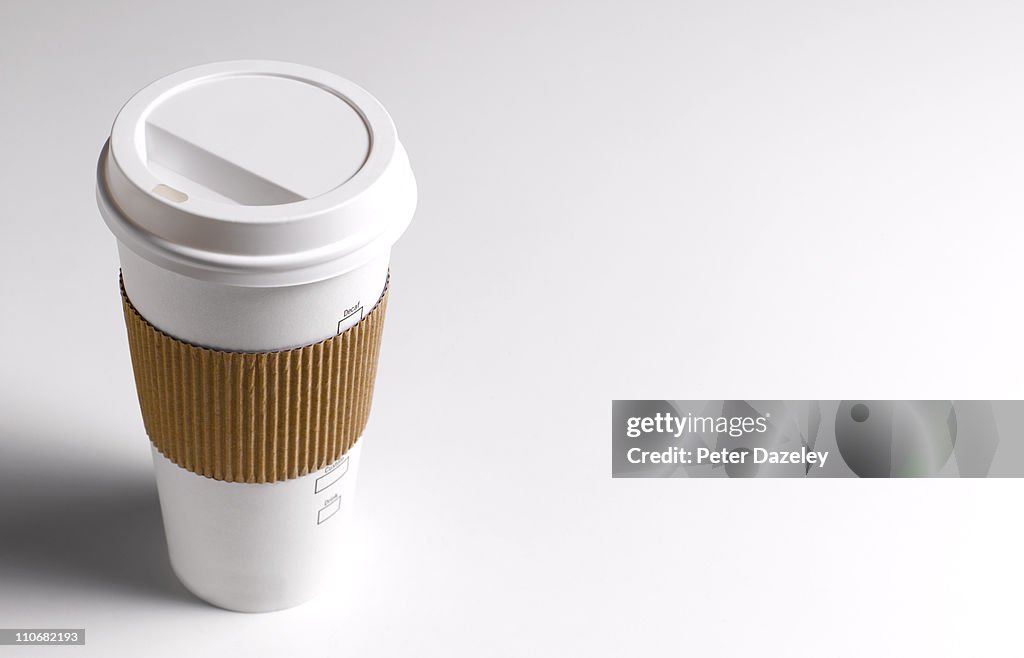 Close up of disposable coffee/tea cup