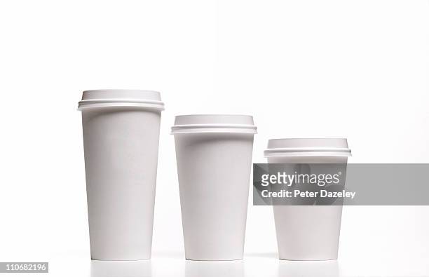 family of disposable coffee/tea cups - coffee cup disposable stock pictures, royalty-free photos & images
