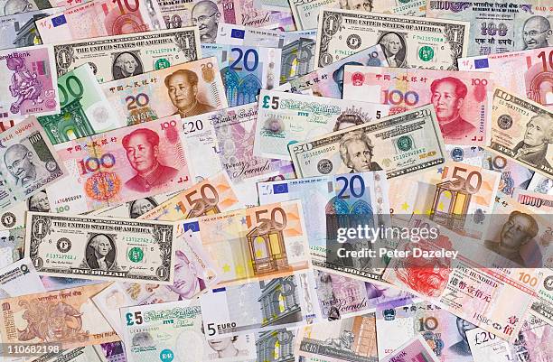 foreign currency bank notes - geld stock-fotos und bilder