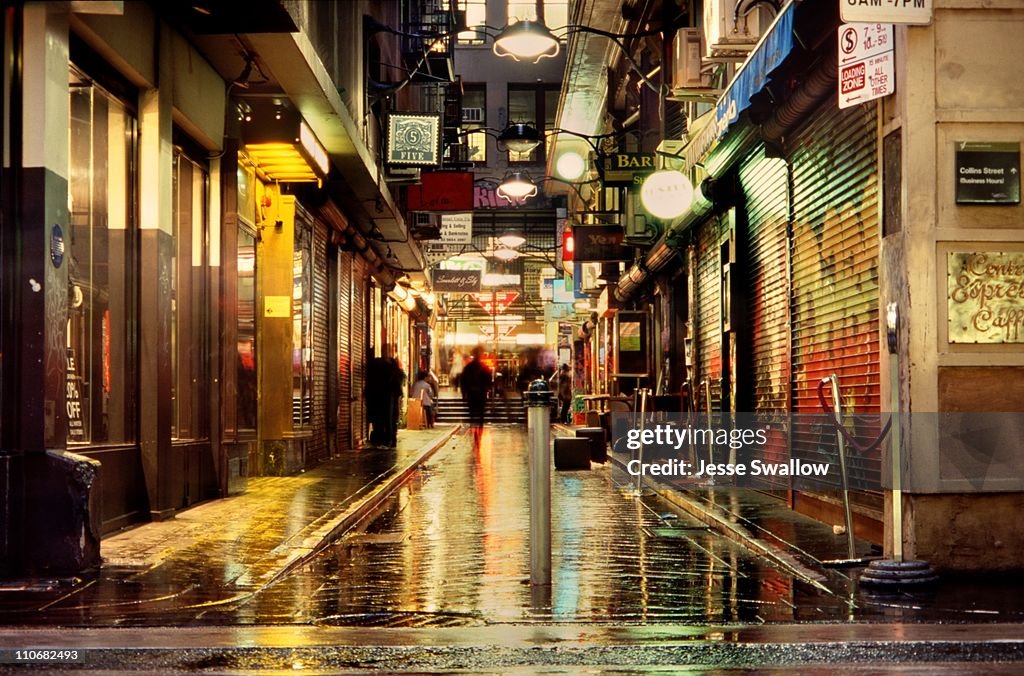 Wet City Lane By Night