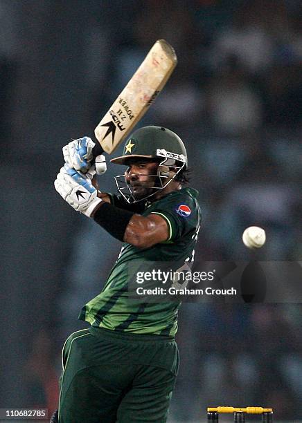 Mohammad Hafeez of Pakistan batting against West Indies during the first quarter-final match of the ICC Cricket World Cup between Pakistan and West...