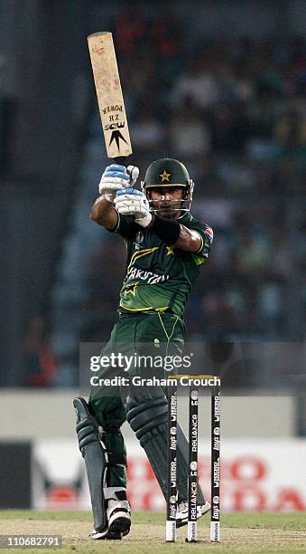 Mohammad Hafeez of Pakistan batting against West Indies during the first quarter-final match of the ICC Cricket World Cup between Pakistan and West...