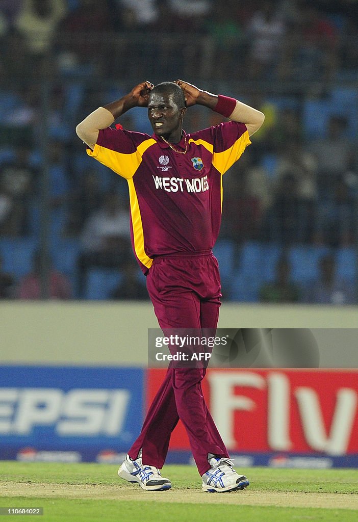 West Indies captain Darren Sammy reacts