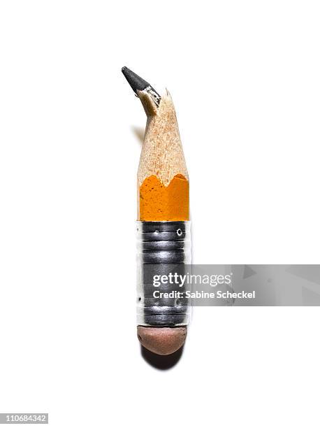 broken tip of pencil stub - eraser on white stock pictures, royalty-free photos & images