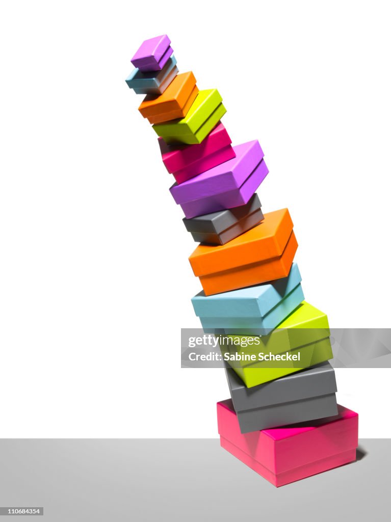 Stack Of Falling Boxes Studio Shot High-Res Stock Photo - Getty Images