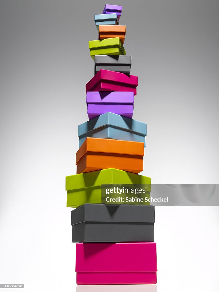 Stack of colored boxes, studio shot
