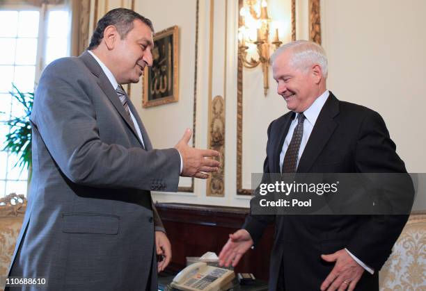 Defense Secretary Robert Gates meets with Egypt's interim Prime Minister Essam Sharaf March 23, 2011 in Cairo, Egypt. It is Gates' first visit to the...