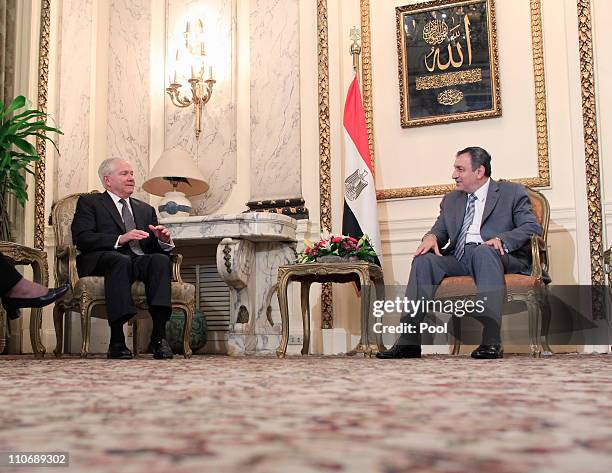 Defense Secretary Robert Gates meets with Egypt's interim Prime Minister Essam Sharaf March 23, 2011 in Cairo, Egypt. It is Gates' first visit to the...