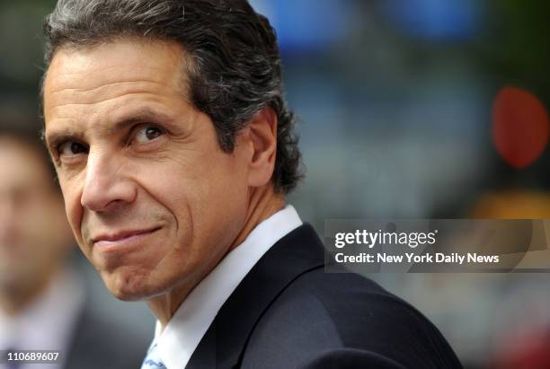 Democratic gubernatorial candidate Andrew Cuomo speaks on the steps of City Hall as he receives and endorsement from NARAL Pro-Choice New York.