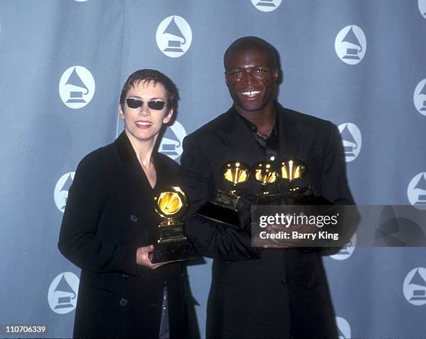 Annie Lennox & Seal during The 38th Annual GRAMMY Awards - Press Room at Shrine Auditorium in Los Angeles, California, United States.