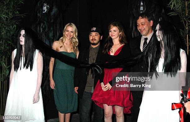 Teresa Palmer, Takashi Shimizu, Amber Tamblyn and Sam Raimi at "The Grudge 2" Maze