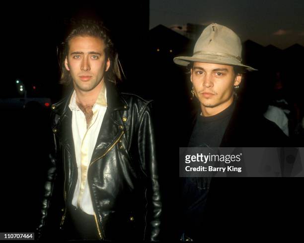 Nicolas Cage & Johnny Depp during Decline of Western Civilization Part 2:: The Metal Years Premiere at Cinerama Dome in Los Angeles, California,...