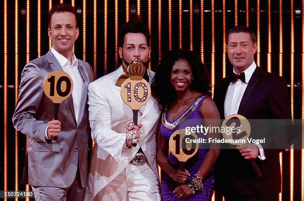 The Jury, Roman Frieling, Harald Gloeoeckler, Motsi Mabuse and Joachim Llambi pose during the 'Let's Dance' TV show at Coloneum on March 23, 2011 in...