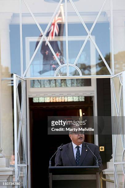 Governor General of New Zealand Anand Satyanand speaks during the opening of Government House after a two year rebuild on March 24, 2011 in...