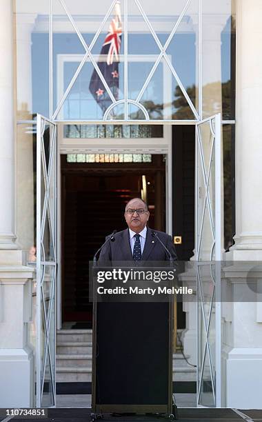 Governor General of New Zealand Anand Satyanand speaks during the opening of Government House after a two year rebuild on March 24, 2011 in...