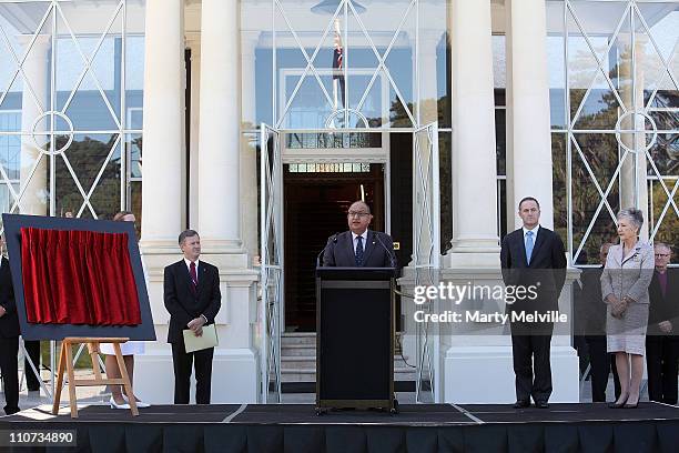 Governor General of New Zealand Anand Satyanand speaks during the opening of Government House after a two year rebuild on March 24, 2011 in...