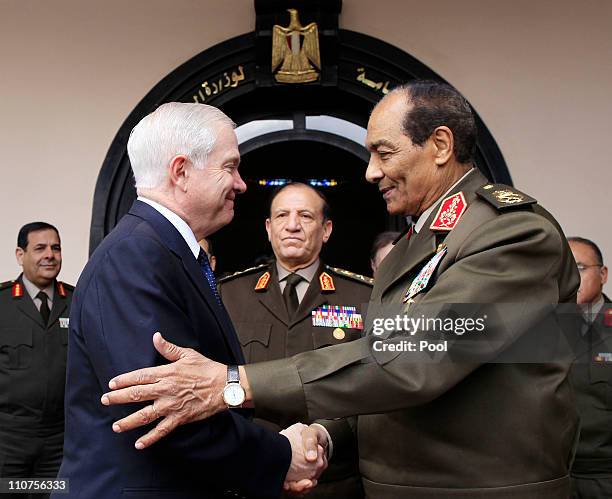 Defense Secretary Robert Gates meets with Egyptian Armed Forces Chief of Staff Lt. Gen. Sami Enan and Field Marshal Hussein Tantawi, the head of the...