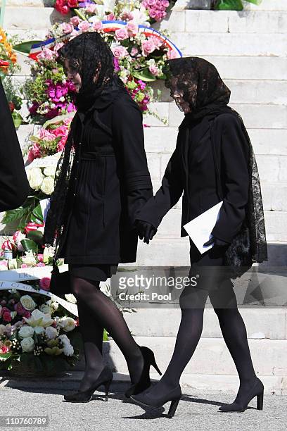 Melanie-Antoinette de Massy and Elisabeth-Anne de Massy attend the funeral of Princess Melanie-Antoinette at Cathedrale Notre-Dame-Immaculee de...