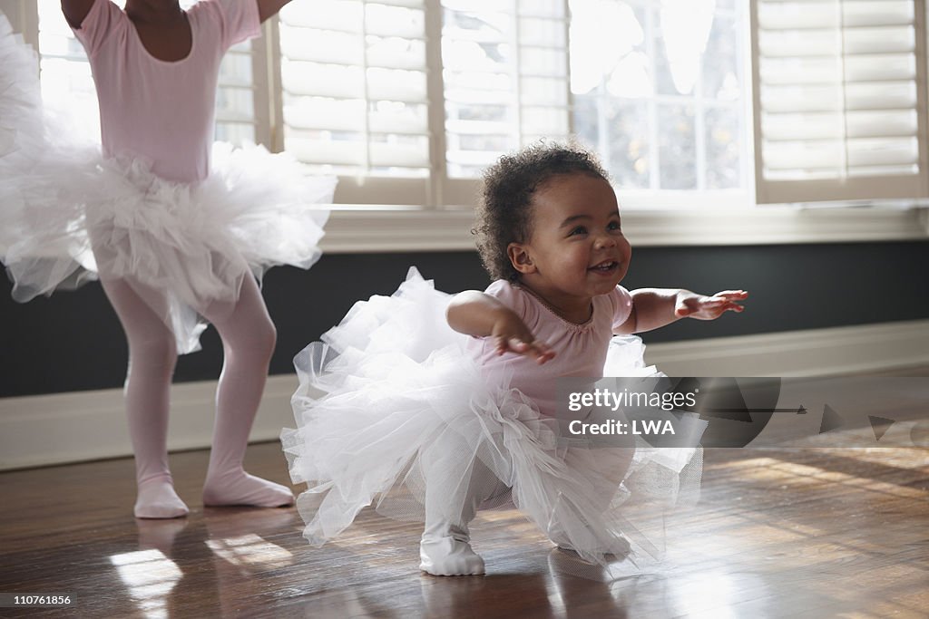 Toddler In Tutu, Practicing Dance Moves