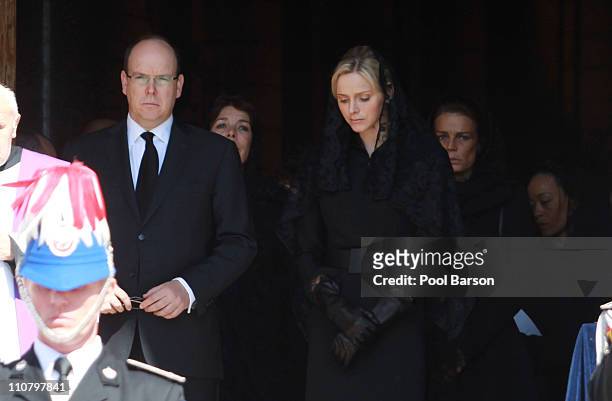 Prince Albert II of Monaco, Princess Caroline of Hanover, Princess Stephanie of Monaco and Charlene Wittstock attend Princess Melanie-Antoinette...