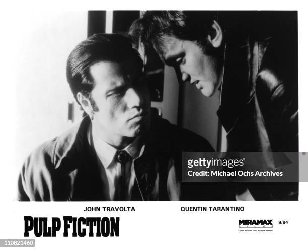 Actor John Travolta and director Quentin Tarantino in a publicity still for the Miramax movie 'Pulp Fiction', Los Angeles, California, September 1994.