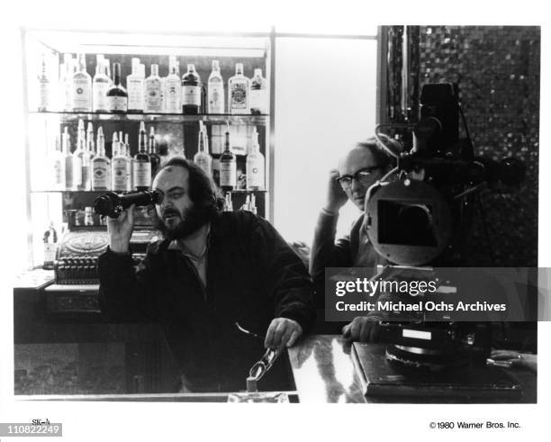 Director Stanley Kubrick and cinematograper John Alcott on the set of the Warner Bros movie 'The Shining' in 1980 at Elstree Studios in Borehamwood,...