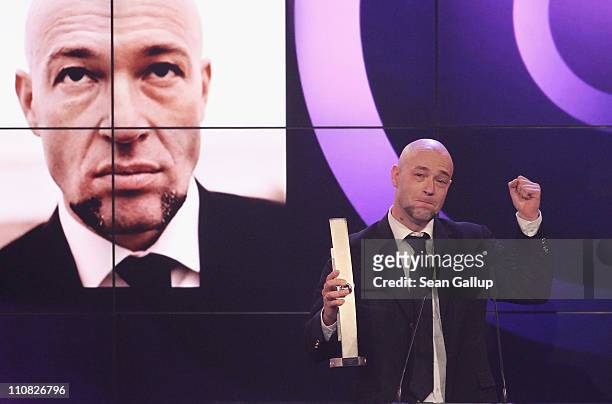 Bernd Heinrich Graf of the German band "Unheilig" accepts his Radio ECHO Award at the Echo Awards 2011 at Palais am Funkturm on March 24, 2011 in...