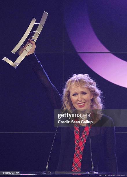 German singer Annette Humpe receives her Lifetime Achievement Award at the Echo Awards 2011 at Palais am Funkturm on March 24, 2011 in Berlin,...