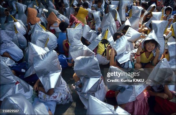 Anti-Seismic Alert Exercise In Japan On September 01, 1989 - Disaster drill day at Senkawa elementary school.
