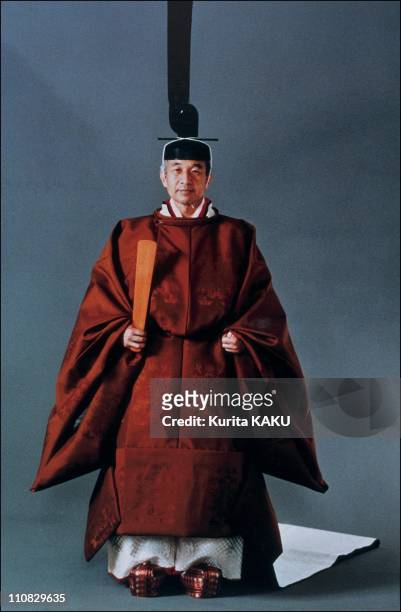 Emperor Akihito in formal imperial court attire for the November 12 enthronement rite, Japan, November 08, 1990.