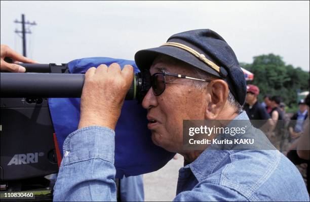 Akira Kurozawa On Filming Of "Madamayo" In Japan On June 15, 1992 - Directing with his cap from 'Derzu Uzala'.