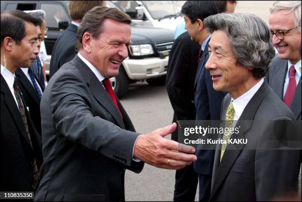 German Chancellor Gerhard Schroeder And Japanese Prime Minister Junichiro Koizumiin Are In Japan To Watch World Soccer Cup Finals In Yokohama, Japan...