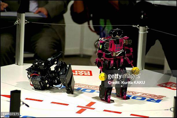 International Robot Exhibition In Tokyo, Japan On November 22, 2003 Robo-One biped robot entertainment - Fighting robot contest in Tokyo.