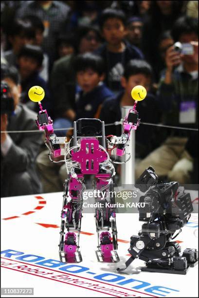 Robo-One Grand Prix, A Combat Competition Among Biped Robots, Is Held At The 2003 International Roboto Exhibition In Tokyo, Japan On November 22,...