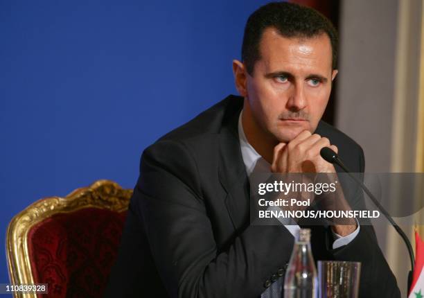 Lebanese President Michel Sleiman, Qatari Emir Hamad Bin Khalifa Al Thani, French President Nicolas Sarkozy And Syrian President Bashar Al-Assad...
