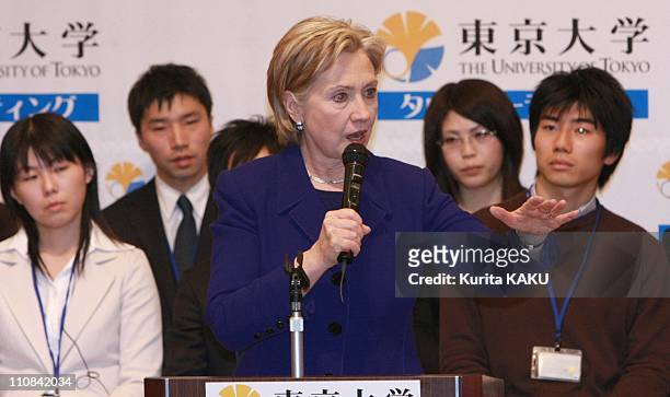 Secretary Of State Hillary Clinton Meets Students Of Tokyo University In Tokyo, Japan On February 17, 2009 - Secretary of State Hillary Rodham...