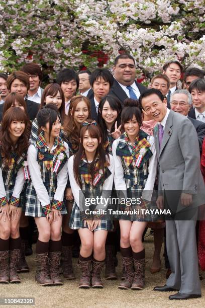 Japan'S Pm Taro Aso Attends A Cherry Blossom Viewing Party In Tokyo, Japan On April 18, 2009 - Japan's Prime Minister Taro Aso is surrounded by...