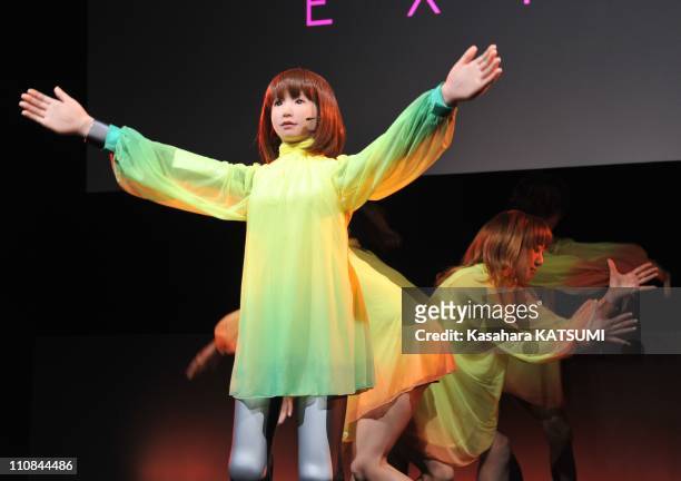 Dancing Robot In Tokyo, Japan On October 16, 2010 - A cybernetic human HRP-4C dances and sings with Japanese dancers on the main stage during Digital...