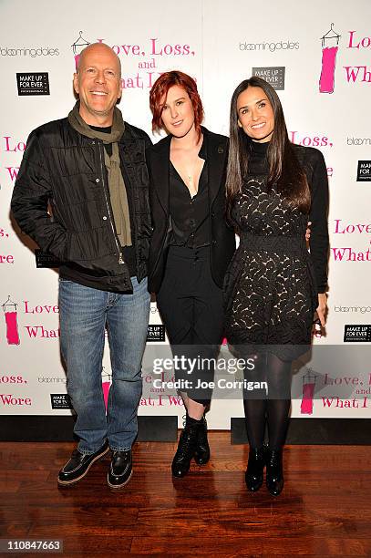 Actor Bruce Willis, Actresses Rumer Willis and Demi Moore attend the "Love, Loss & What I Wore" new cast member celebration at B Smith's Restaurant...